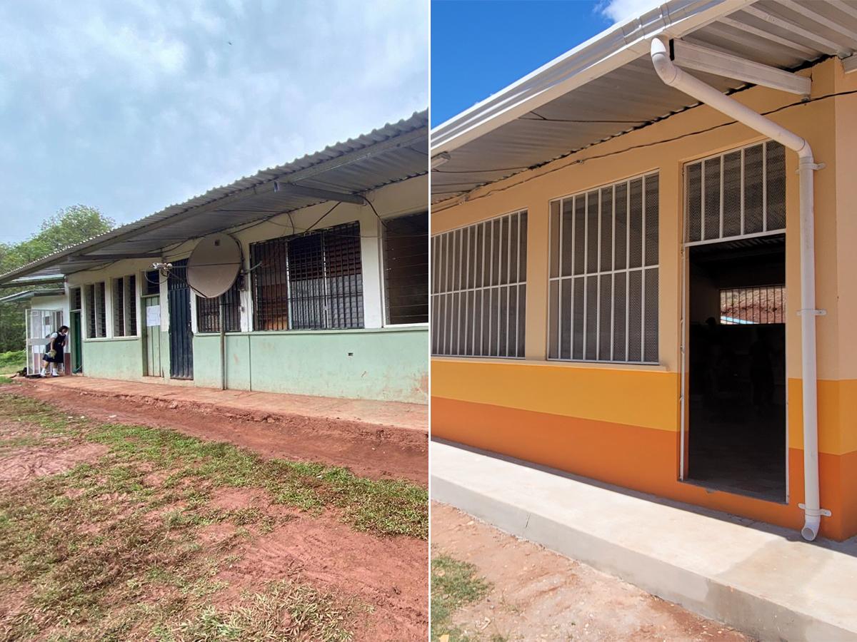 Antes y después de la rehabilitación del centro educativo.