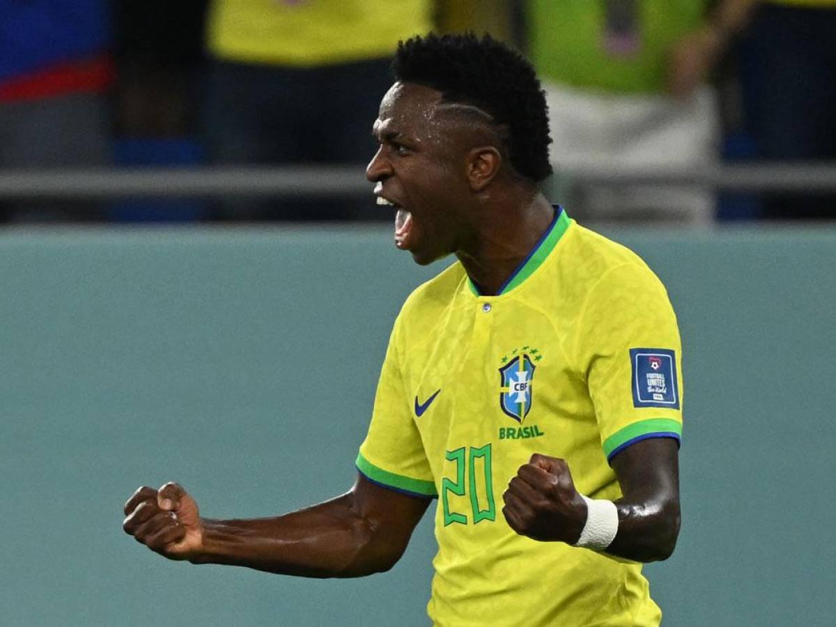 La celebración de Vinicius tras su primer gol en un Mundial.