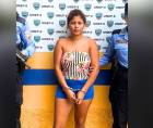 La detenida cuando era presentada por la Policía Nacional tras su captura en San Pedro Sula.