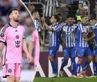Leo Messi se lamenta tras un gol del Monterrey.