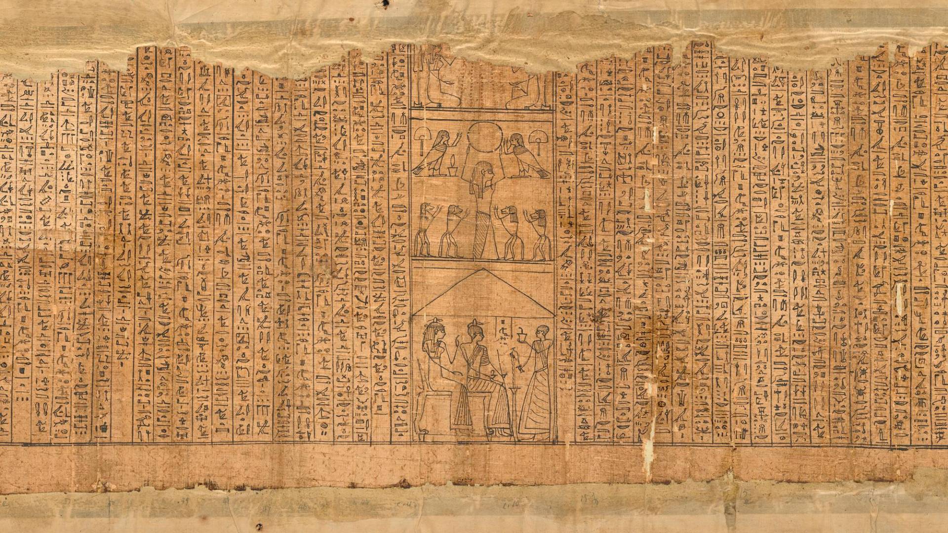 $!Un trozo del Papiro de Pasherashakhet, parte de varios pergaminos funerarios del antiguo Egipto hoy exhibidos. (Museo J. Paul Getty)