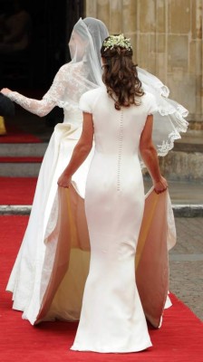 (FILES) This file photo taken on April 29, 2011 shows Kate Middleton arriving with her sister, the Maid of Honour Pippa Middleton, to Westminster Abbey in London for her wedding to Britain's Prince William. Pippa Middleton hit the headlines with a figure-hugging outfit at her sister Kate's wedding to Prince William but now the world-famous bridesmaid is becoming a bride herself. / AFP PHOTO / OLI SCARFF / TO GO WITH AFP STORY by ROBIN MILLARD