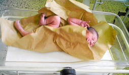 En papel manila envuelven a bebés en Santa Bárbara