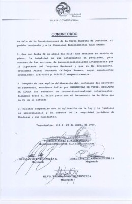 Los magistrados de la Sala Constitucional de la Corte Suprema de Justicia ratificaron su resolución que da luz verde a la reelección presidencial en Honduras.