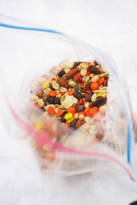 Bag of trailmix in snow