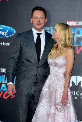 (FILES) This file photo taken on April 19, 2017 shows actor Chris Pratt and his wife, actress Anna Faris (R), arriving for the world premiere of the film 'Guardians of the Galaxy Vol. 2' in Hollywood, California.Pratt and Faris announced their separation after eight years of marriage in a joint statement on August 6, 2017. The couple, whose son Jack turns five this month, said they were 'disappointed' to be making the announcement after trying 'for a long time' to save their relationship. / AFP PHOTO / Frederic J. Brown