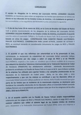 Callejas acepta culpa por conspiración por crimen organizado