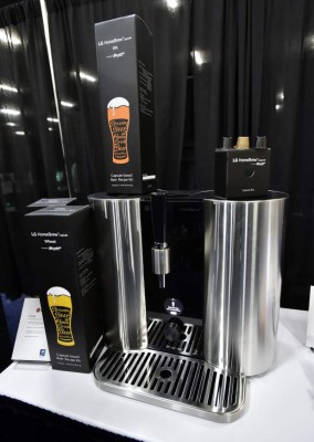 The LG HomeBrew beer maker is displayed at the LG press conference at the Mandalay Bay Convention Center during CES 2019 in Las Vegas, Nevada on January 7, 2019. (Photo by Robyn Beck / AFP)