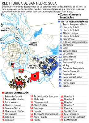 250 barrios y colonias de San Pedro Sula en riesgo por inundaciones