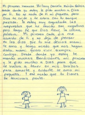 Carta de Lilian, una mujer guatemalteca que huyó de la violencia, a su hija Daniela que fueron detenidas y separadas en EEUU. Foto tomada de bbc.com