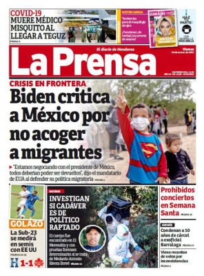 Portada de Diario LA PRENSA del 26 de marzo de 2021.