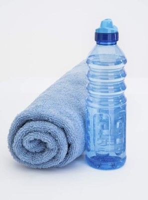 Blue Water Bottle and Towel for sweat wipe
