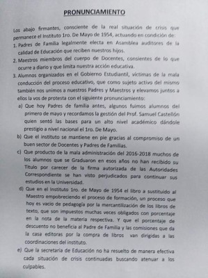 Estudiantes se toman las instalaciones del Instituto Primero de Mayo