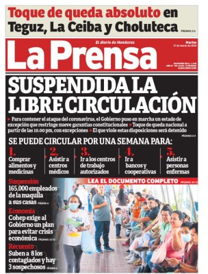 Honduras decreta toque de queda absoluto en Tegucigalpa, La Ceiba y Choluteca.