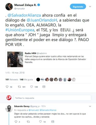 Manuel Zelaya arremete contra Salvador Nasralla en Twitter