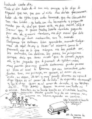 Carta de una madre separada de su hijo Samir en la frontera de EE.UU debido a la política de “tolerancia cero”. Foto tomada de @Michael Avenatti