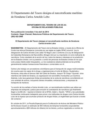 EUA designa al narcotraficante marítimo de Honduras Carlos Arnoldo Lobo