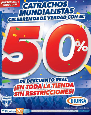 Diunsa celebra clasificación de Honduras dando descuento de 50%