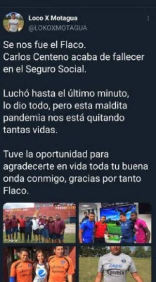 En las redes sociales se han dejado emotivos mensajes tras el fallecimiento de Carlos Centeno, quien laboró por 28 años como utilero del Motagua.