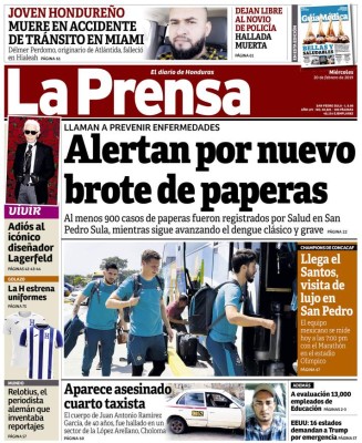 Portada de La Prensa del 20 de febrero de 2019.
