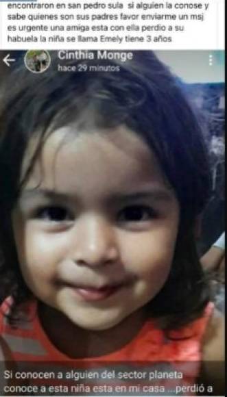 A través de las redes sociales se confirmó que la pequeña Emely de apenas 3 años ya fue encontrada sana y salva.