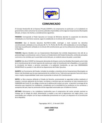 Cohep interpone amparo en contra de alcaldías que no dejan circular a camiones en cuarentena por COVID-19