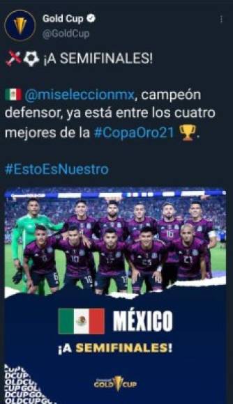 La Concacaf en sus redes sociales felicitó a México por el pase a semifinales.