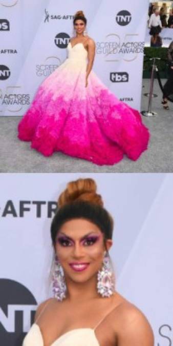 El famoso drag queen D.J. 'Shangela' Pierce sorprendió con un look demasiado cargado para la ocasión y no hablemos de las raíces de su cabello, que a primera vista parecían una bandana negra.