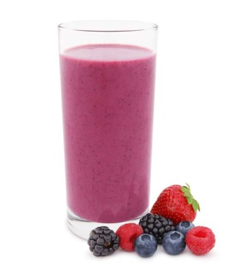 Mixed Berry Smoothie with fresh strawberry, raspberries, blueberries and blackberries isolated on white - clipping path included (excluding the shadow)