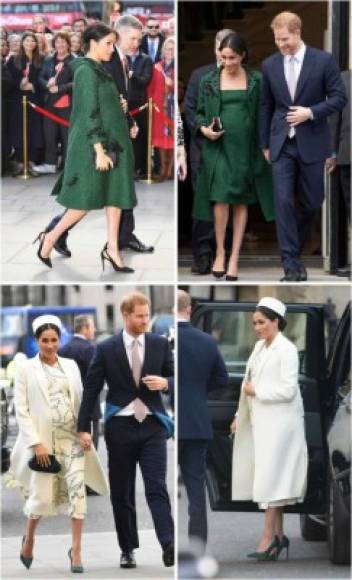 11 DE MARZO DE 2019<br/><br/>Meghan Markle inició el Día de la Commonwealth usando una chaqueta y un vestido hechos a medida por Erdem, tacones de aguja Aquazzura y un clutch de Givenchy para su visita a la Casa de Canadá.<br/><br/>Más tarde usaría un vestido impreso de Victoria Beckham, una capa de color crema, un sombrero a juego y zapatos un color verde oscuro para asistir se al servicio en la Abadía de Westminster.<br/><br/><br/><br/>