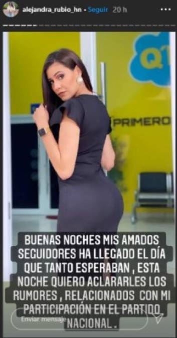 <br/>“Quiero aclararles los rumores relacionados con mi participación en el partido Nacional”, dijo Rubio en sus Stories de Instagram.