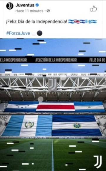 La Juventus de Italia felicitó a todos los países centroamericanos que celebran sus 200 años de Indepedencia.