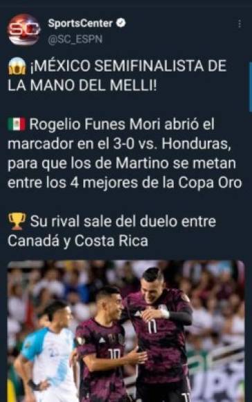 El programa SportsCenter indicó que México es semifinalista de la mano de Funes Mori.