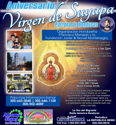 Celebrarán cumpleaños de la Virgen de Suyapa en Miami