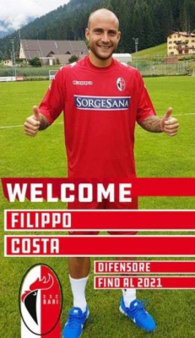 El Napoli ficha al lateral izquierdo italiano Filippo Costa y lo cede al Bari por dos temporadas.