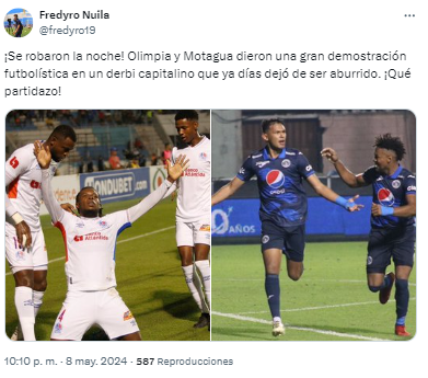 Fredy Nuila: “¡Se robaron la noche! Olimpia y Motagua dieron una gran demostración futbolística en un derbi capitalino que ya días dejó de ser aburrido. ¡Qué partidazo!”