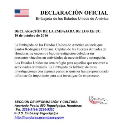 Baja deshonrosa al capitán Santos Rodríguez, investigado por EUA