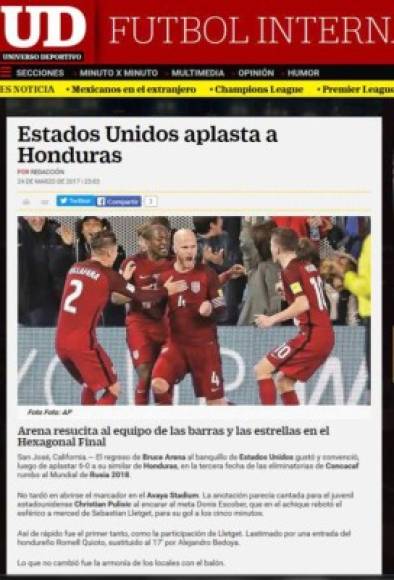 Los peruanos han informado sobre la goleada de EUA a Honduras.
