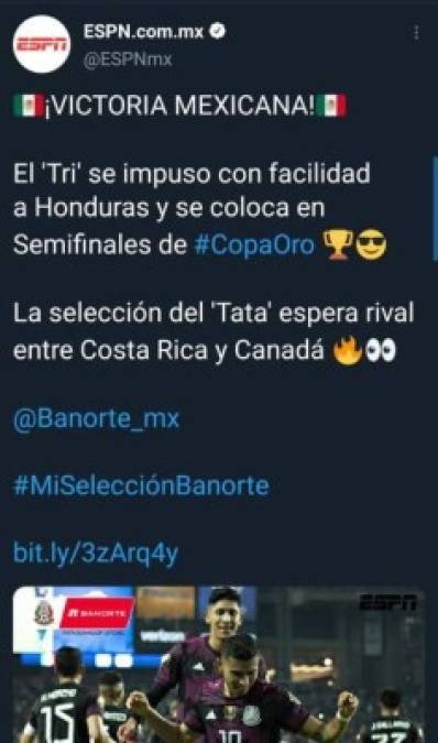 ESPN señaló que México se impuso son facilidad.