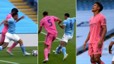Raphael Varane perdió el balón en el área con Gabriel Jesus y el Manchester City marcó gol.