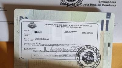 Así es la visa que la embajada de Costa Rica entrega a los hondureños.