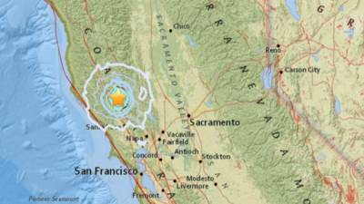 La imagen del USGS muestra la zona donde se registró el epicentro del sismo en California.