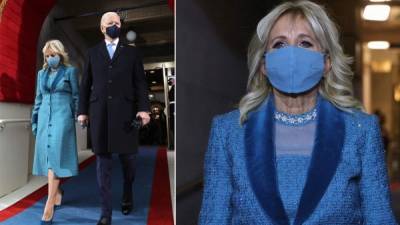 Jill Biden, la esposa de Joe Biden, optó por un outfit de diseño estadunidense en color azul turquesa de pies a cabeza.