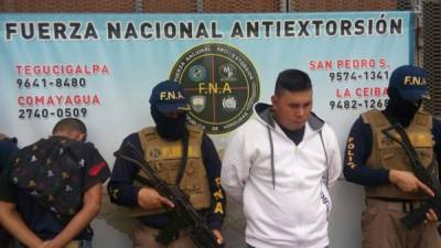 Los detenidos hoy por la Fuerza Nacional Antiextorsión en Tegucigalpa.