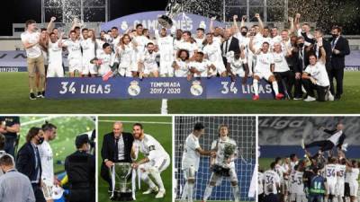 Las imágenes de la celebración del Real Madrid tras conquistar el título de la Liga Española ganando (2-1) al Villarreal con un doblete de Karim Benzema en el estadio Alfredo Di Stéfano.