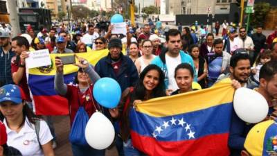 Venezolanos durante una manifestación en Estados Unidos.