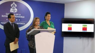 COMPARECENCIA. Wilfredo Cerrato, Rocío Tábora y Miriam Guzmán en la conferencia de ayer.