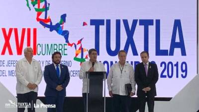 El presidente de Honduras, Juan Orlando Hernández, durante el cierra de la Cumbre.