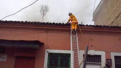 El Cuerpo de Bomberos combatiendo el incendio.