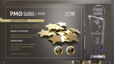 Este reconocimiento de clase mundial fue otorgado a Banco Ficohsa por PMO Global Alliance.